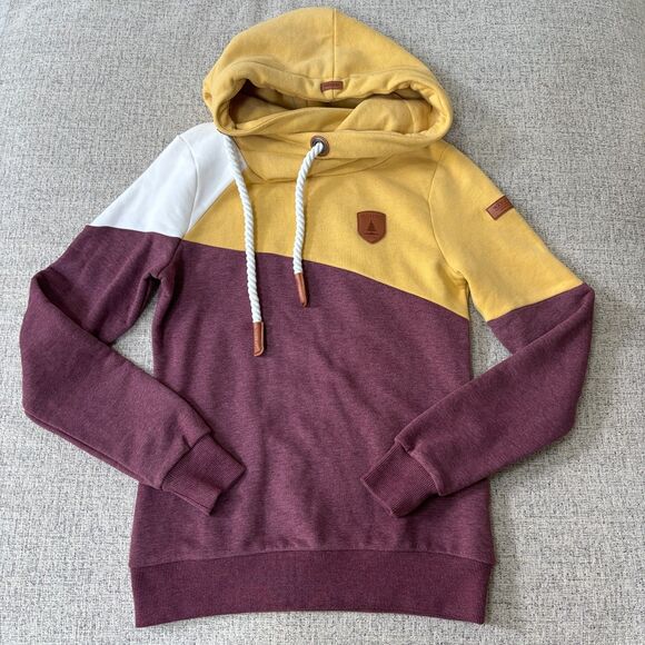 Wanakome Reyene Hooded Sweatshirt Women's XS Gold Mulburry Fleece Asymmetrical - Picture 2 of 10